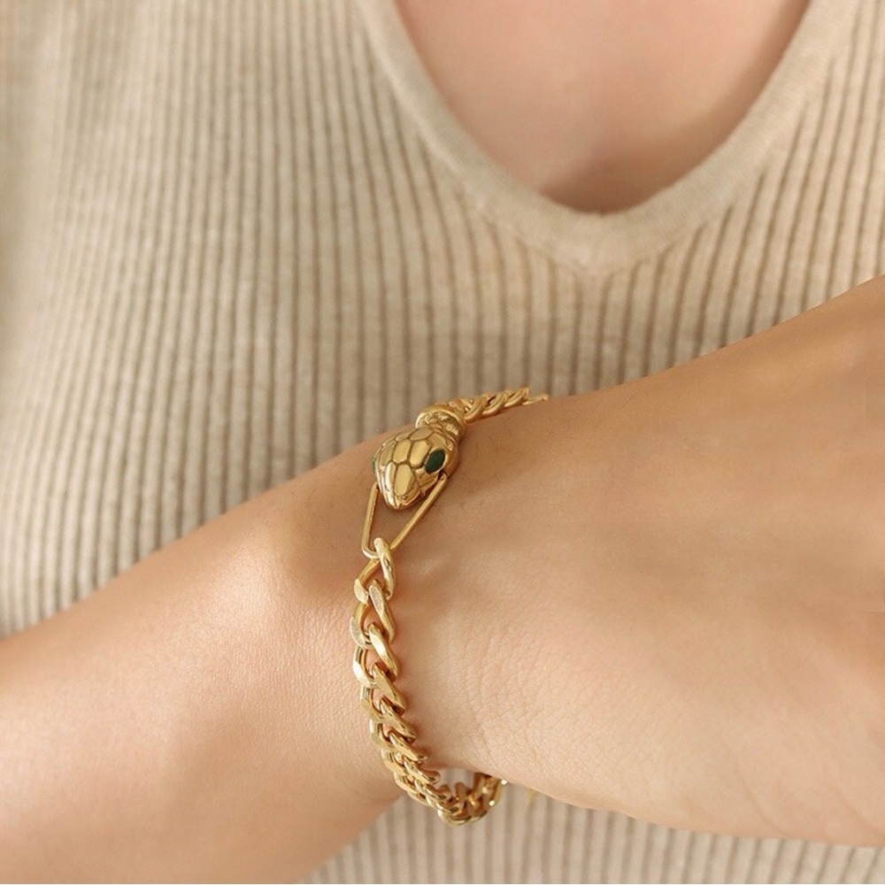 18K Gold Plated Chain Bracelet with Snake Clasp